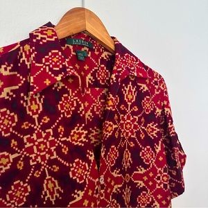 Lauren Ralph Lauren Batik Tribal Print 100% Cotton Plunging Neckline Tunic